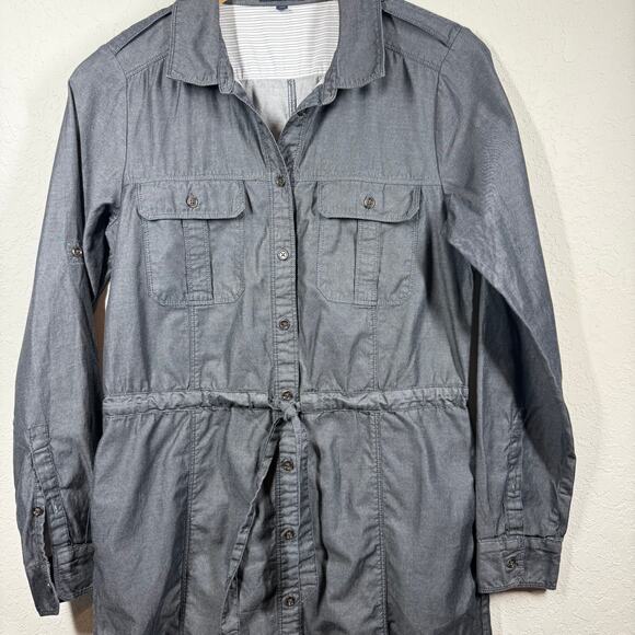 Women's Gap Black Chambray Shirtdress Button Front Tie Waist Dress Size M - Picture 7 of 9